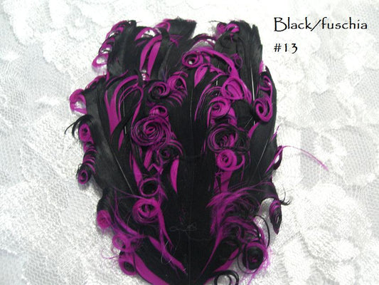 Nagorie curly feather Hackle pads  #13 black/fuschia