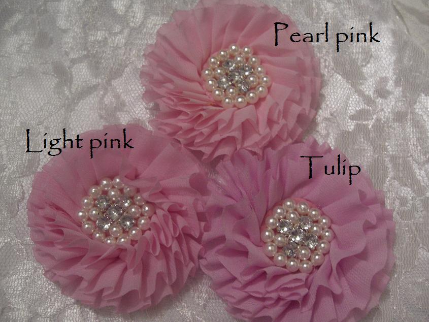 NEW 8.5cm parisian chiffon ruffled flower with rhinestone and pearls SECONDS