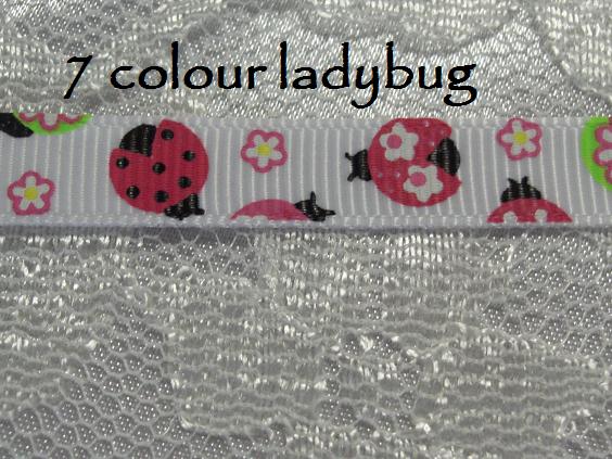 9mm 7 colour lady bug printed grosgrain ribbon 5 metres