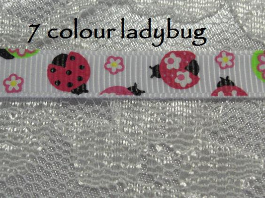 9mm 7 colour lady bug printed grosgrain ribbon 5 metres
