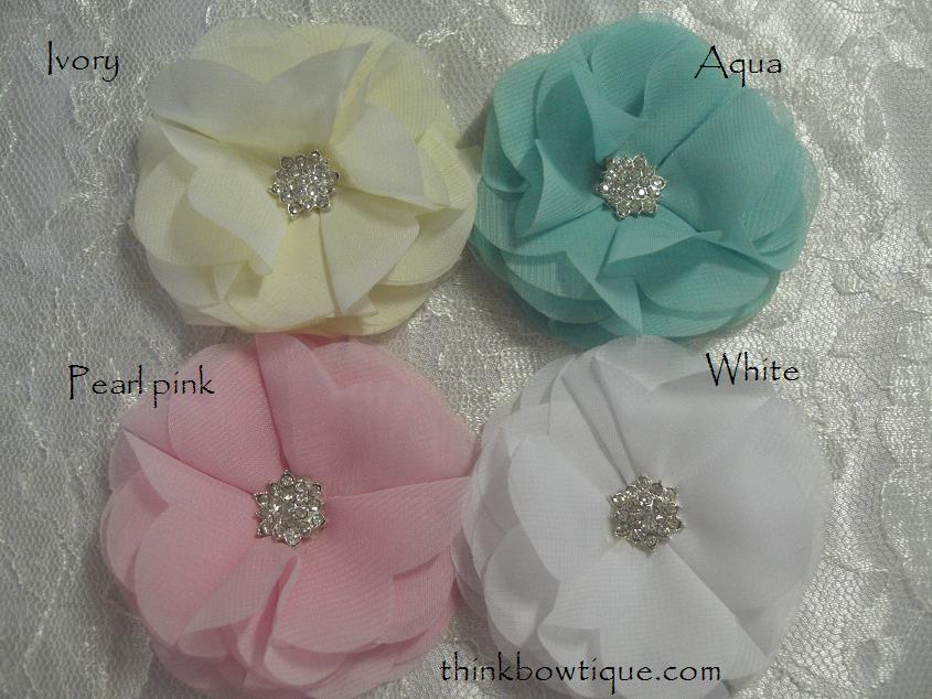 8cm Chiffon petal flower with rhinestone embellished centre