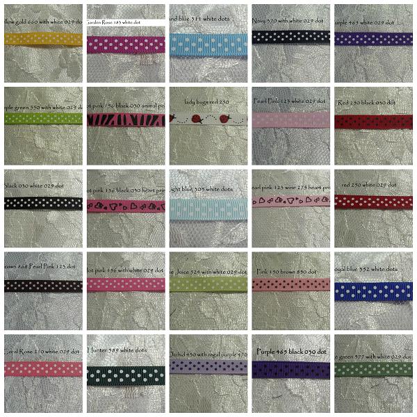 9mm Swiss dots printed grosgrain ribbon 5 metres ALL colours