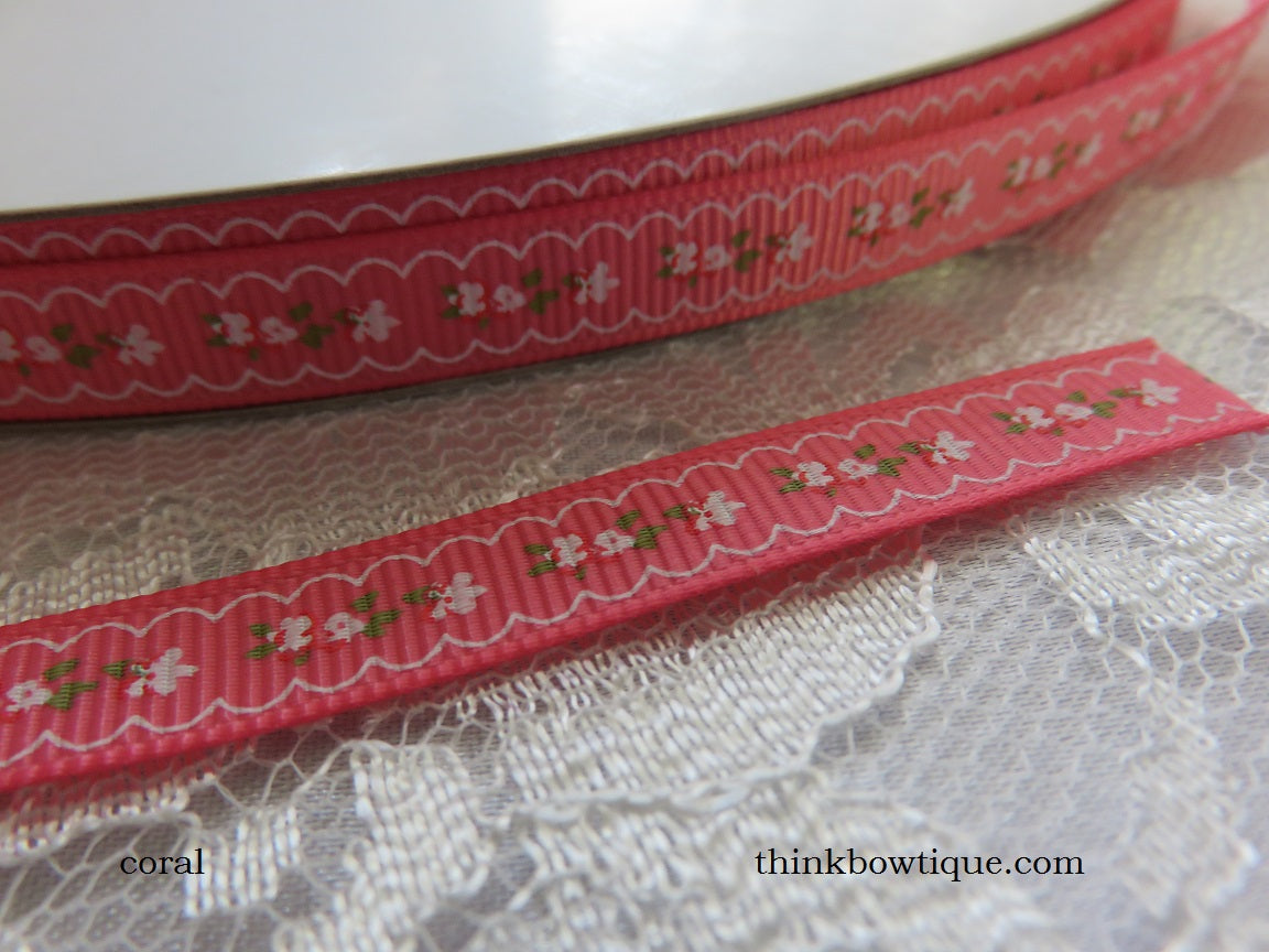 9mm floral printed grosgrain ribbon 5 metres