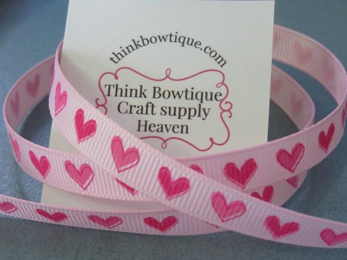9mm hearts 156/175 on pearl pink printed grosgrain ribbon 5 metres