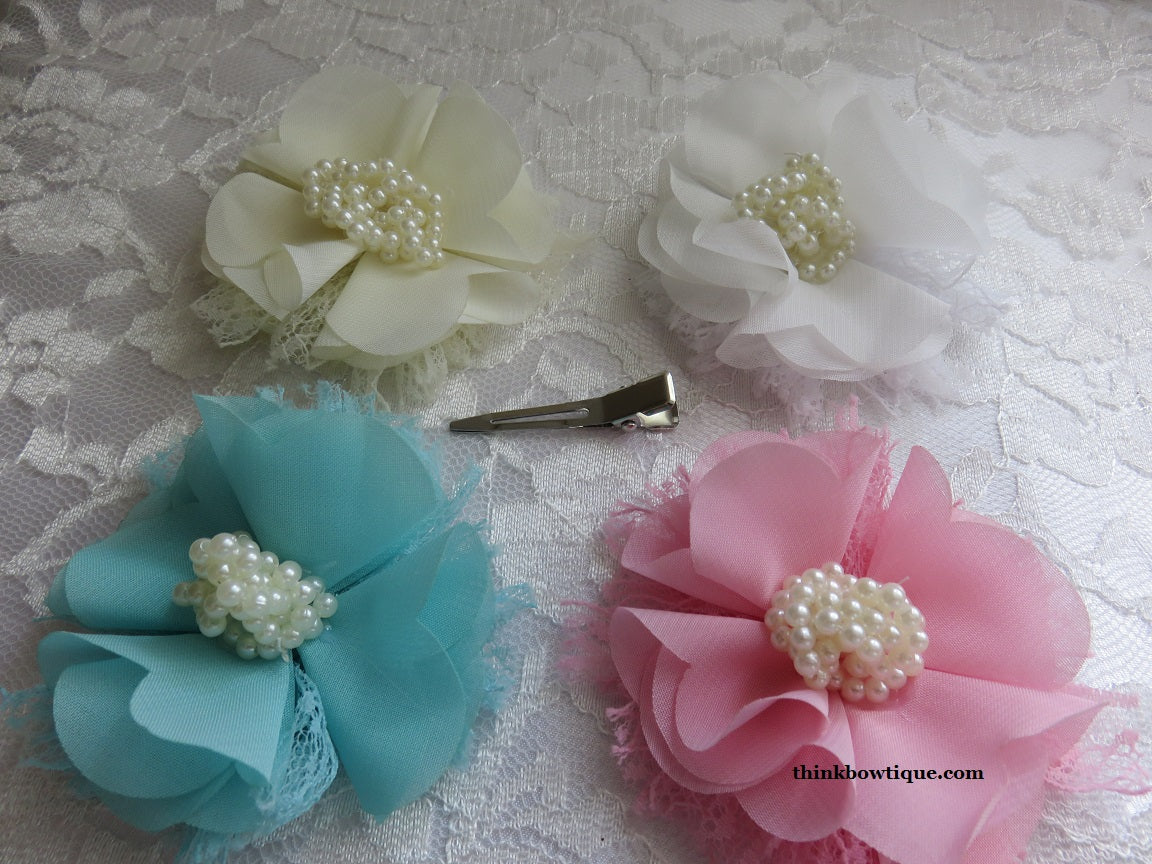 Annabell 8cm chiffon lace pearl flower