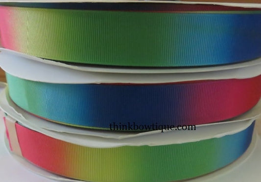 Rainbow grosgrain ribbon print 22mm Grosgrain ribbon Double sided rainbow ribbon print