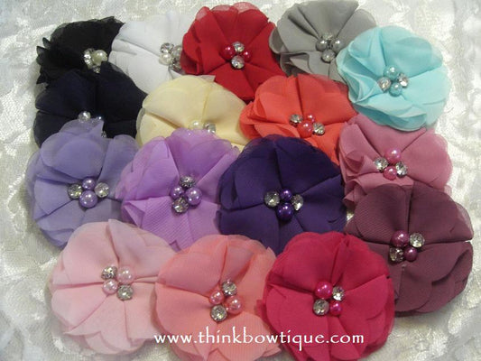 Tiffany chiffon rhinestone and pearl flower