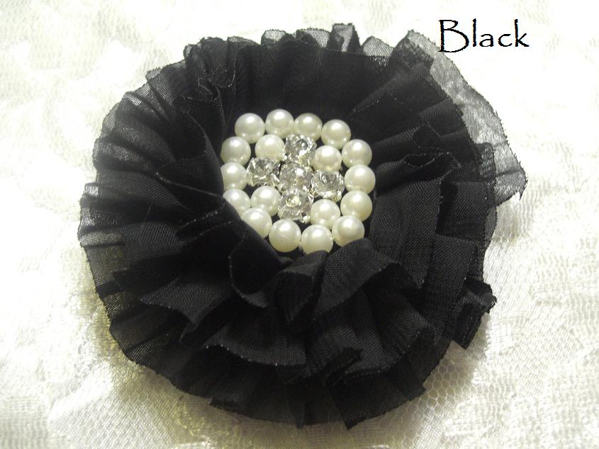 NEW 8.5cm parisian chiffon ruffled flower with rhinestone and pearls SECONDS