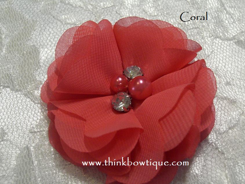 Tiffany chiffon rhinestone and pearl flower