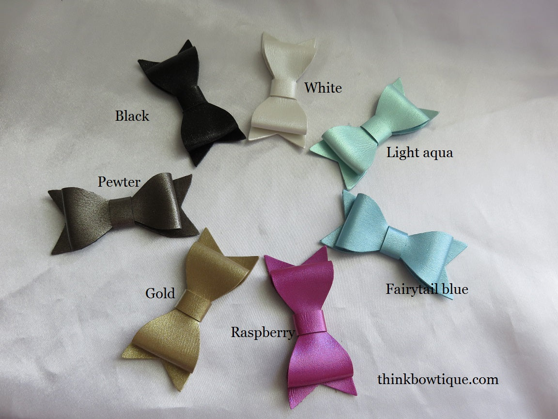 Faux metallic leather bows