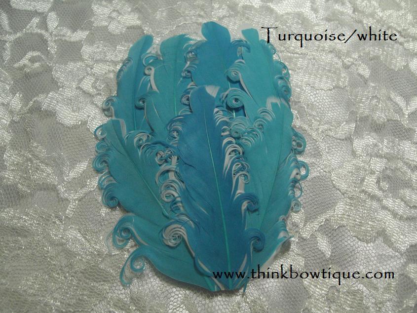 Nagorie curly feather Hackle pads Turquoise/white