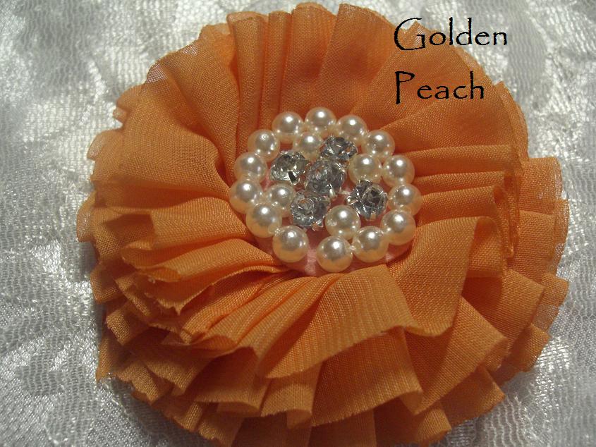 NEW 8.5cm parisian chiffon ruffled flower with rhinestone and pearls SECONDS