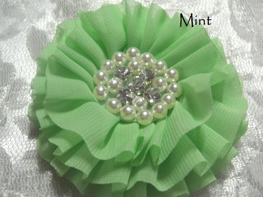 NEW 8.5cm parisian chiffon ruffled flower with rhinestone and pearls SECONDS