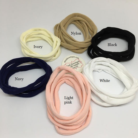 Soft skinny nylon headbands pack of 10 one colour