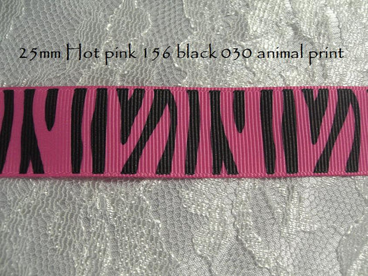 25mm hot pink animal print printed grosgrain ribbon 5 metres