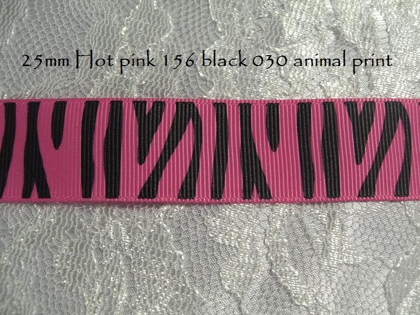 16mm Hot pink zebra printed grosgrain ribbon