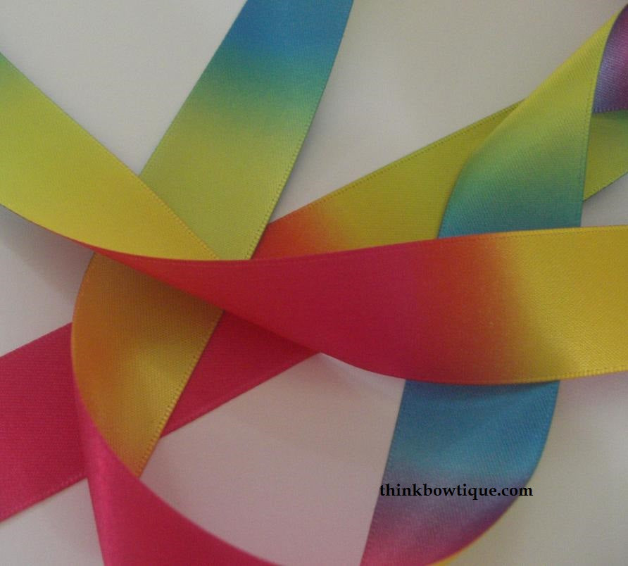 25mm Printed Double sided satin Rainbow ribbon Australia