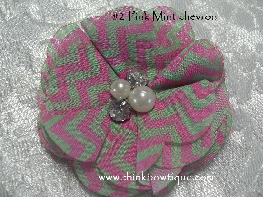 Printed Tiffany chiffon rhinestone and pearl flower