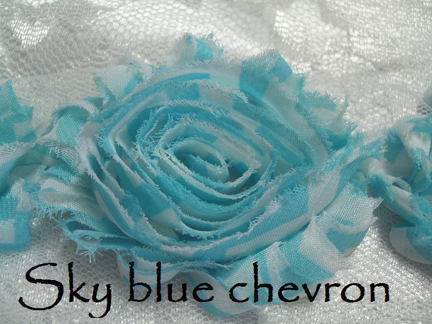 Sky blue chevron shabby  chiffon flowers Australia