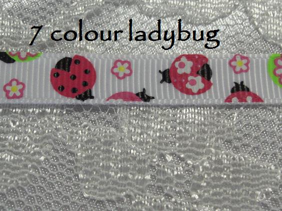 9mm 7 colour lady bug printed grosgrain ribbon