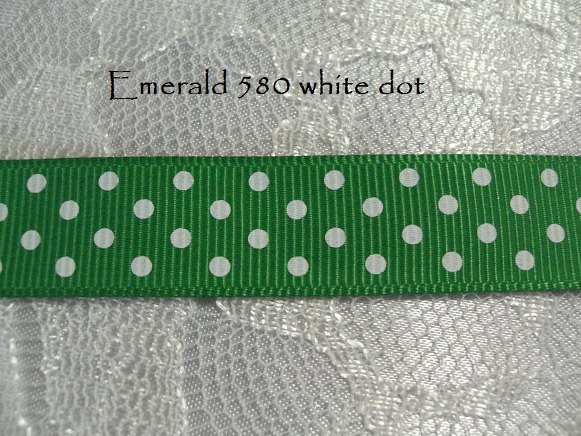 580 Emerald green 16mm dot printed grosgrain ribbon