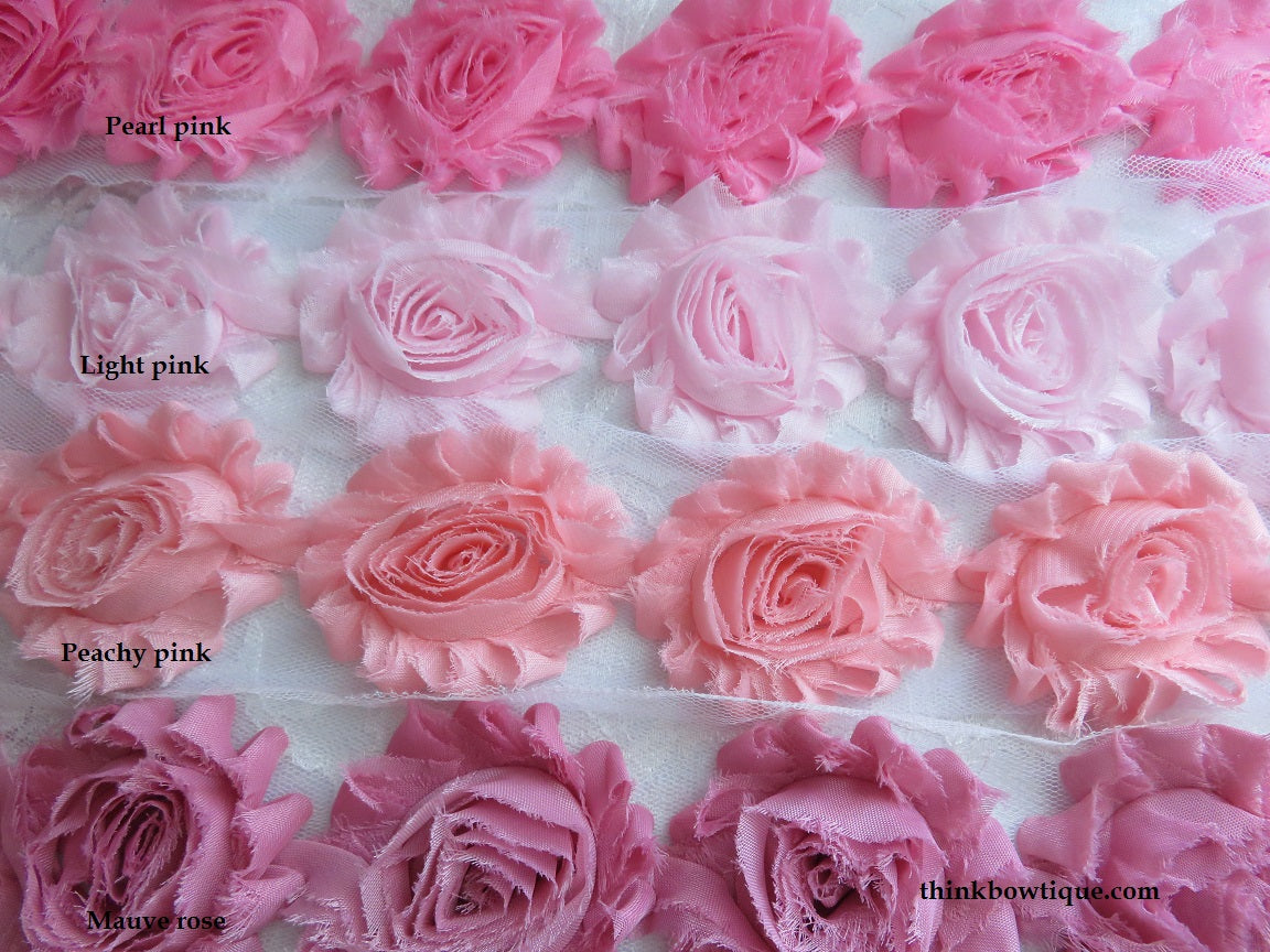 Shabby chiffon flowers 6cm pkt 5 same colour