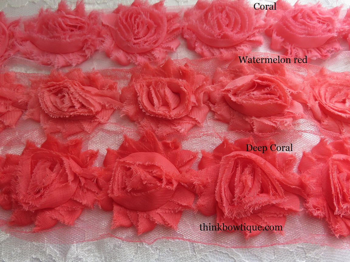 Shabby chiffon flowers 6cm pkt 5 same colour