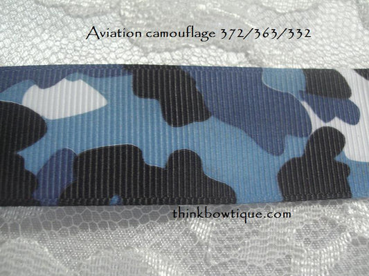 9mm Camouflage Aviation printed grosgrain ribbon 5 metres