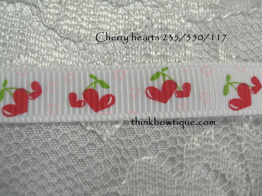 9mm Cherry hearts 235/550/117 printed grosgrain ribbon 5 metres