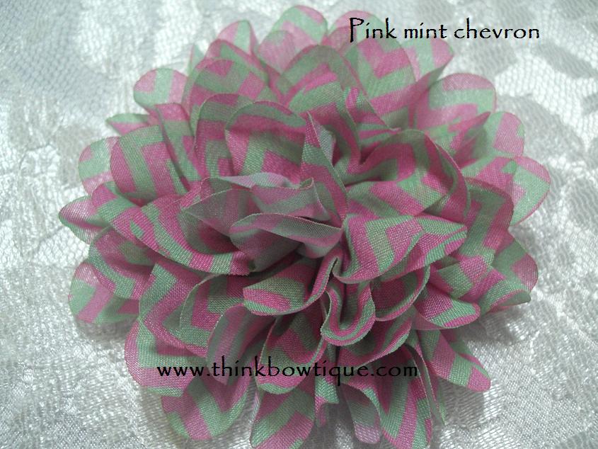Dahlia chiffon flowers Pink mint chevron print