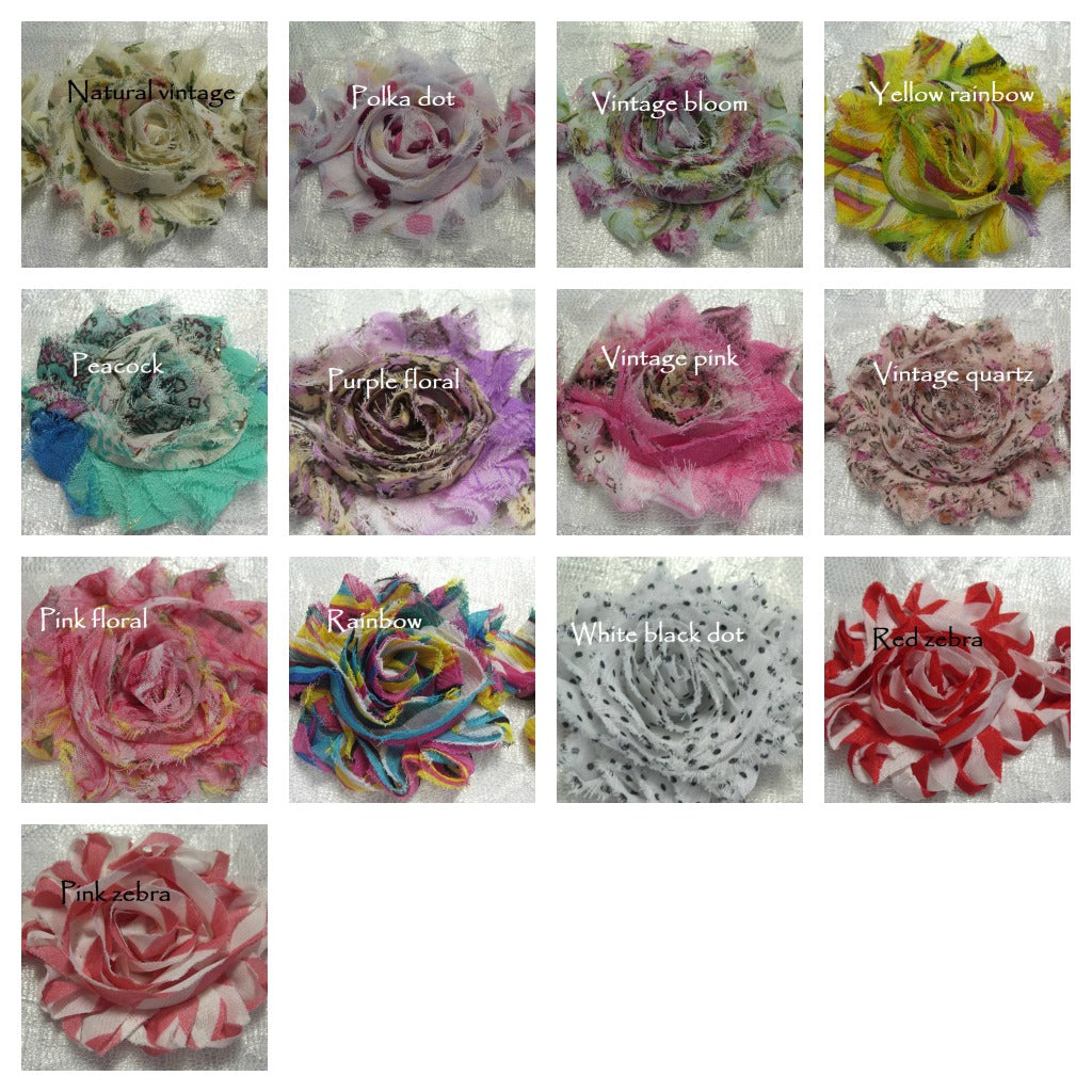 Shabby chiffon flowers 6cm pkt 5 same colour